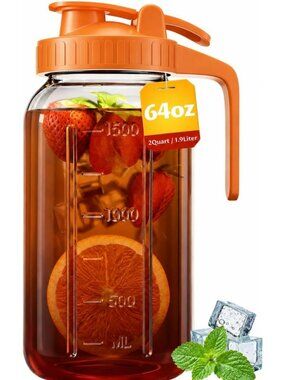 64oz Glass Pitcher with Lid - Perfect for Iced Tea, Cold Brew & Beverages